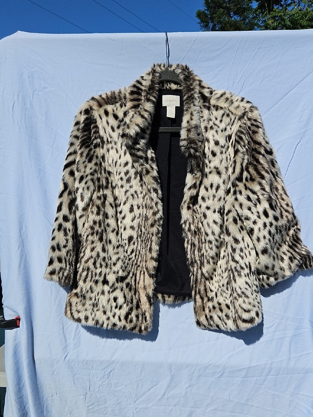 Chico's Faux Fur Leopard-Print Jacket in Cream & Black Size 1